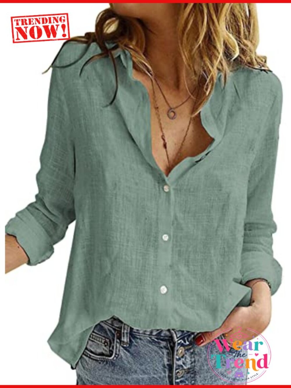 Womens V Neck Roll Up Sleeve Button Down Blouse